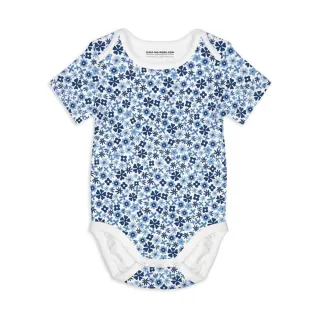 【Sleep No More】SLEEP NO MORE 100% 有機棉短袖包屁衣- 白色藍底小雛菊