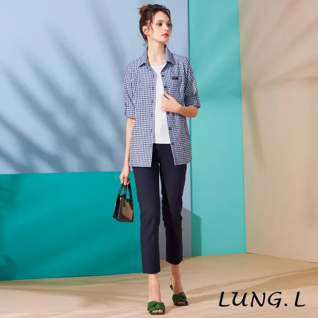 【LUNG.L 林佳樺】LF64E50 藍色百搭棉質彈性長褲(女裝 棉質)