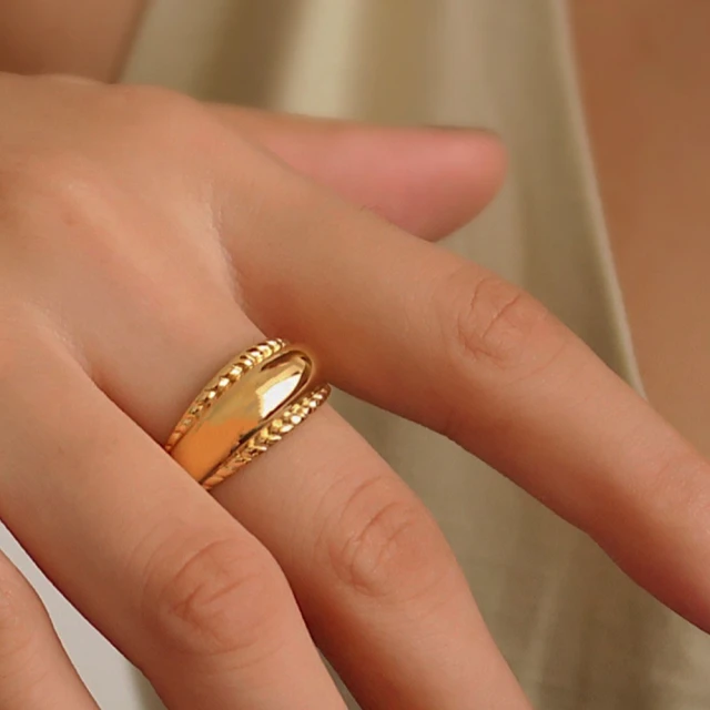 CReAM Delia歐美冷淡風簡約寬版個性設計金色中性/女戒指