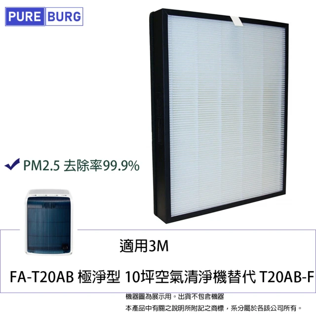 PUREBURG 適用3M FA-T20AB 極淨型10坪空氣清淨機 副廠替換用高效HEPA濾網 T20AB-F