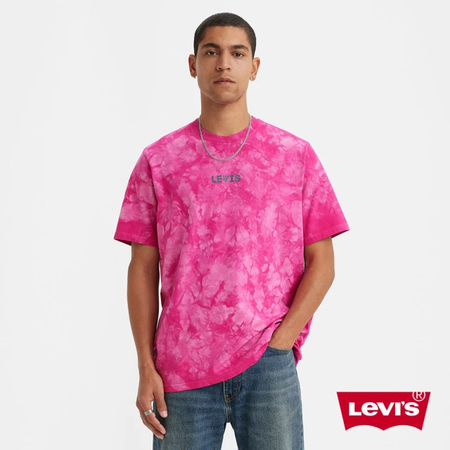 LEVIS 男款 寬鬆版短袖T恤 / 高密度膠印海報體Logo 粉紅渲染 人氣新品
