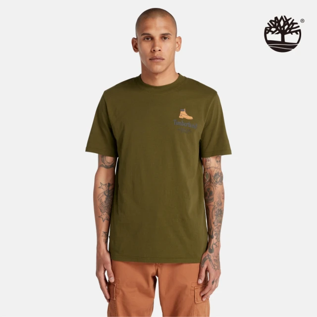 Timberland 男款深橄欖色黃靴Logo短袖T恤(A2F4Q302)