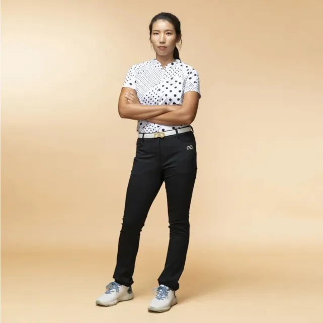 【IM8】高爾夫Polo衫(女 上衣 白底 黑點 短袖)