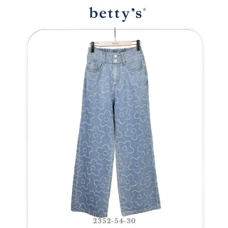 【betty’s 貝蒂思】迪斯可風緹花鬆緊腰水洗牛仔寬褲(淺藍)