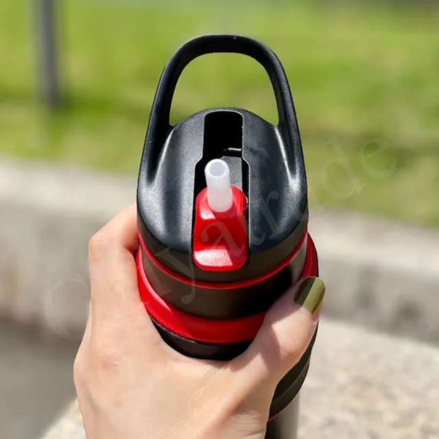 【Peacock 日本孔雀】316不鏽鋼 運動保溫杯 防滑矽膠握把 一鍵式吸管 650ML-綠黑(手提設計)(保溫瓶)