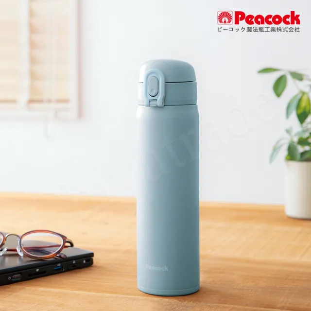 【Peacock 日本孔雀】時尚休閒 鎖扣式彈蓋 不鏽鋼保溫杯600ML-白(直飲口設計)(保溫瓶)