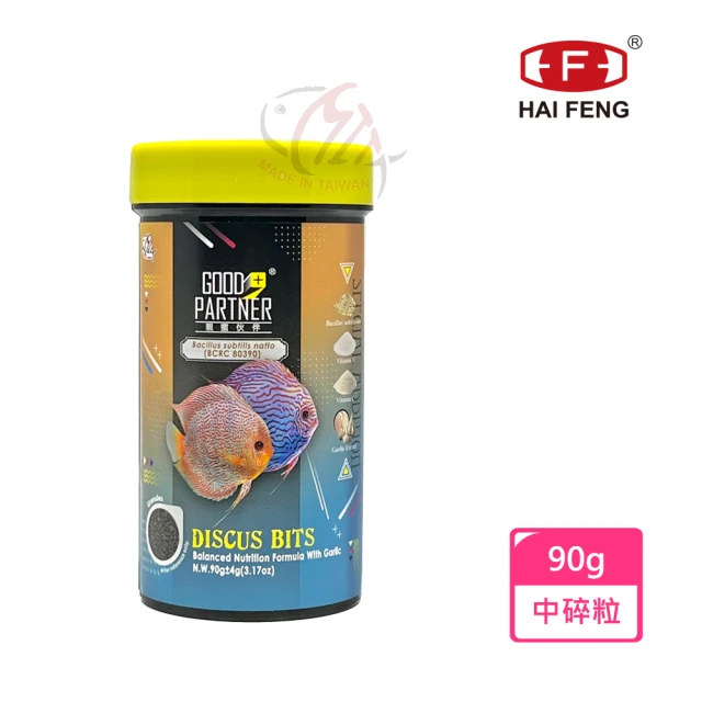 海豐飼料 親蜜伙伴GOOD PARTNER+ 七彩神仙 鮮蒜配合飼料 中碎粒90g(適合七彩神仙 短鯛 小型熱帶魚食用)