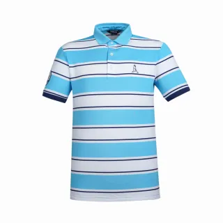 【PING】男款條紋吸濕排汗涼感短袖POLO衫-藍(GOLF/高爾夫球衫/PA17106-55)