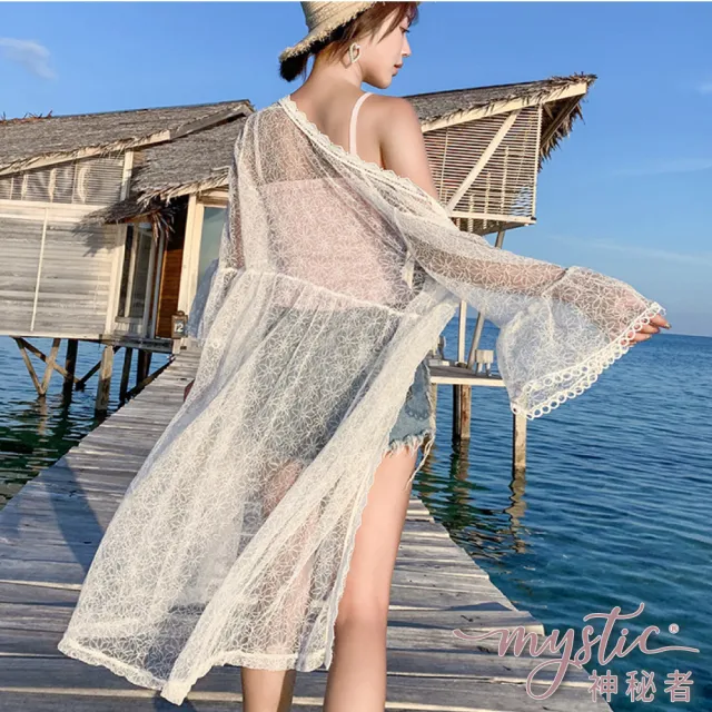 【TING BRA 婷姐內衣】七分袖雕花開衫中長版防曬外罩罩衫(外罩 罩衫 泳衣罩衫)