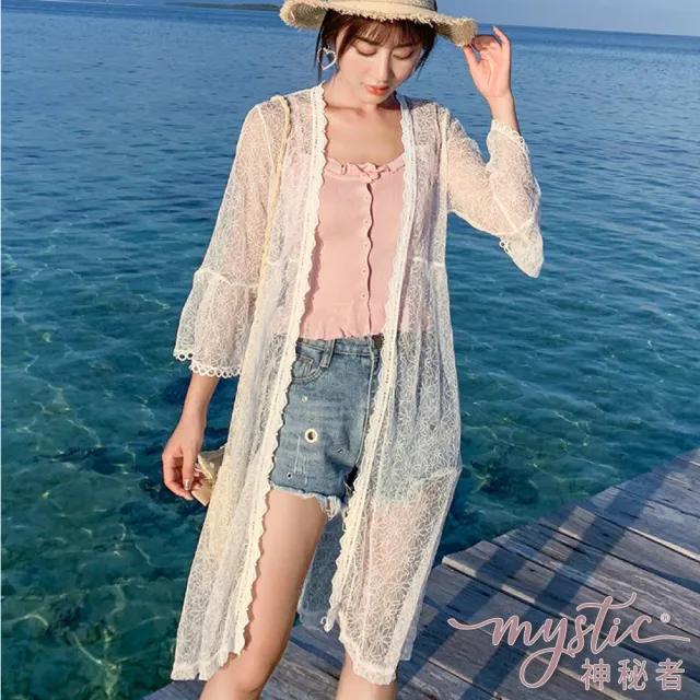 【TING BRA 婷姐內衣】七分袖雕花開衫中長版防曬外罩罩衫(外罩 罩衫 泳衣罩衫)