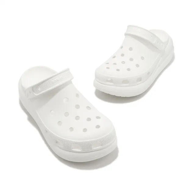 【Crocs】超厚底洞洞鞋 Classic Crush Clog 白 全白 男女鞋 經典泡芙 布希鞋 卡駱馳(207521100)