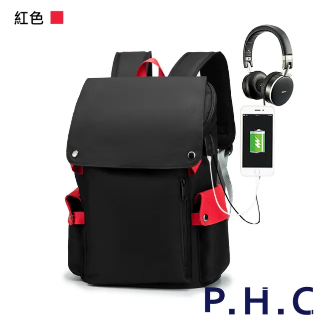 【PHC】學院風多功能大容量電腦包(現+預 灰色／紅色／黃色／藍色)