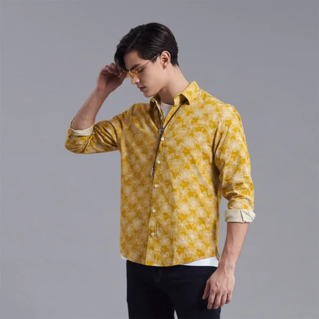 【JOHN HENRY】花卉輪廓線長袖襯衫-黃色