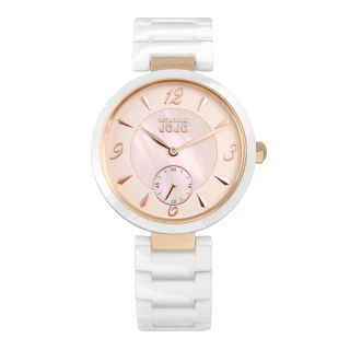 【NATURALLY JOJO】精緻小秒針陶瓷時尚腕錶-JO96986-10R(粉紅珍珠貝/38mm)