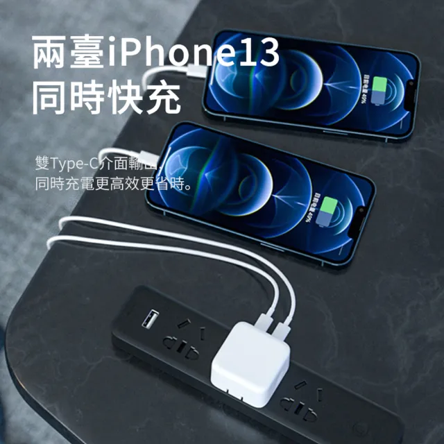 【哥特斯】iPhone15/14 35W 雙Type-C孔 PD快充充電器 蘋果/安卓 可折疊充電頭(iPhone 豆腐頭)