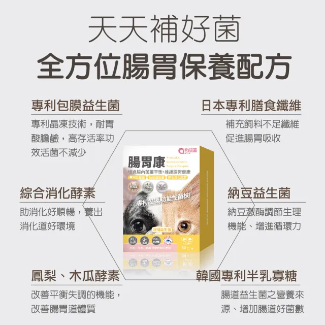 【Pet-Pro 毛孩寶】腸胃康 30包/盒(毛孩專用益生箘、專利凍晶包埋技術、腸胃保健)