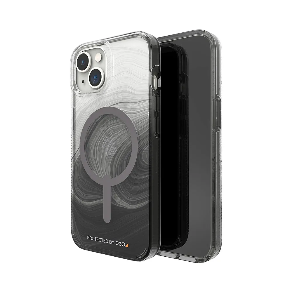 【Gear4】iPhone 14 6.1吋 D3O Milan Snap 米蘭磁吸款 透明黑漩渦-抗菌軍規頂級軍規防摔保護殼