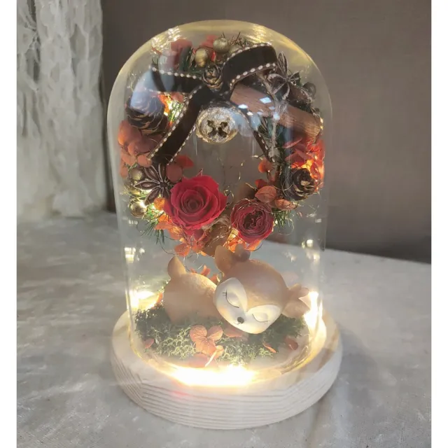 【OSTARA FLORIST 奧斯塔拉花藝】麋鹿永生花罩盅(永生玫瑰花、永生配材、聖誕節)