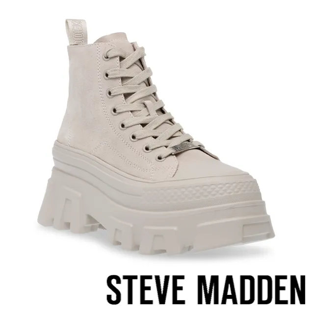 【steve madden】SUTTON 厚底綁帶短筒休閒馬汀靴(米灰色)