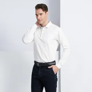 【pierre cardin 皮爾卡登】商務休閒 緹花舒適休閒長袖polo衫-白色(5225207-90)