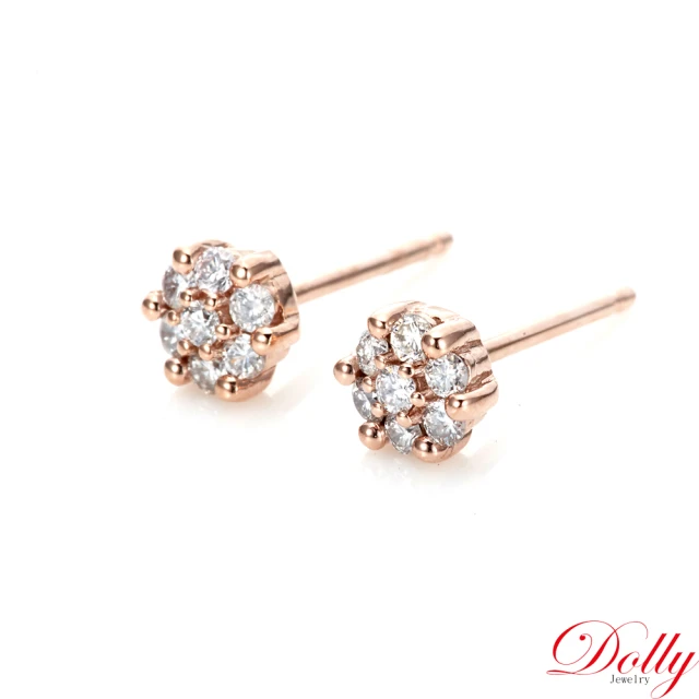 【DOLLY】18K金 輕珠寶玫瑰金鑽石耳環