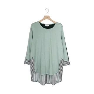 【GINKOO 俊克】色塊拼下襬條紋上衣