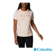 【Columbia 哥倫比亞 官方旗艦】女款- Omni-Shade UPF50快排LOGO短袖上衣-蜜桃(UAR21910PH / 2022年秋冬商