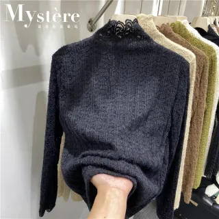 【my stere 我的時尚秘境】雙11 秋冬韓系時尚復古蕾絲百搭針織上衣(2022秋冬新款 復古蕾絲 百搭