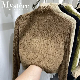 【my stere 我的時尚秘境】雙11 秋冬韓系時尚復古蕾絲百搭針織上衣(2022秋冬新款 復古蕾絲 百搭