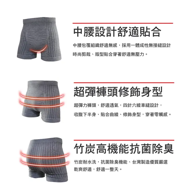 【AREXSPORT】超彈力男中腰竹炭四角運動內褲-一入組 加大碼內褲/消臭健康/吸濕排汗/男四角褲