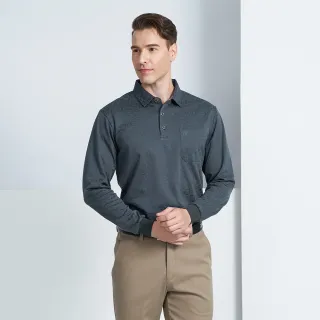 【pierre cardin 皮爾卡登】商務休閒 緹花舒適休閒長袖polo衫-灰色(5225207-97)