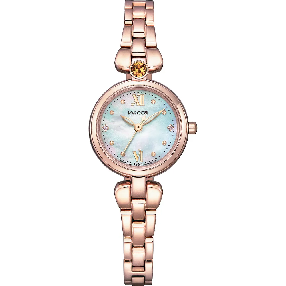 【CITIZEN 星辰】Wicca 聖誕節推薦太陽能晶鑽女錶-玫瑰金/23.5mm 母親節 禮物 送禮(KP5-662-13)