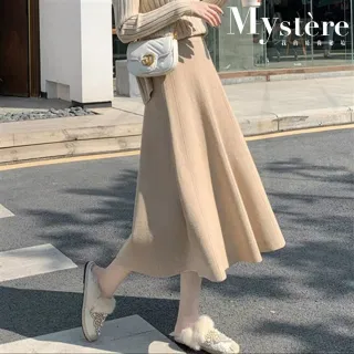 【my stere 我的時尚秘境】雙11 秋冬韓系氣質時尚A-Line顯瘦高腰裙(秋冬新款 A-Line 顯瘦 高腰