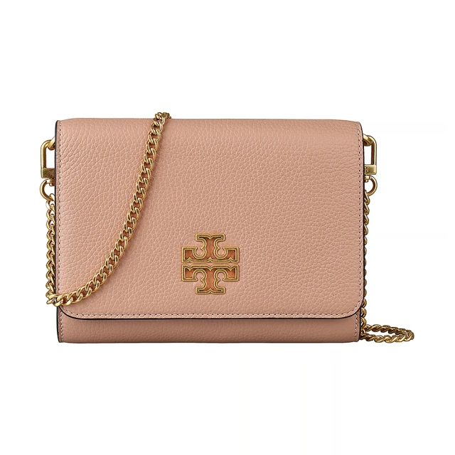 TORY BURCH TORY BURCH Britten經典簍空大T LOGO牛皮釦式鏈帶肩背包(粉紅月亮)