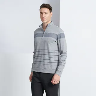 【pierre cardin 皮爾卡登】休閒服飾 拉鍊立領定位條紋長袖polo衫-灰色(5225208-95)