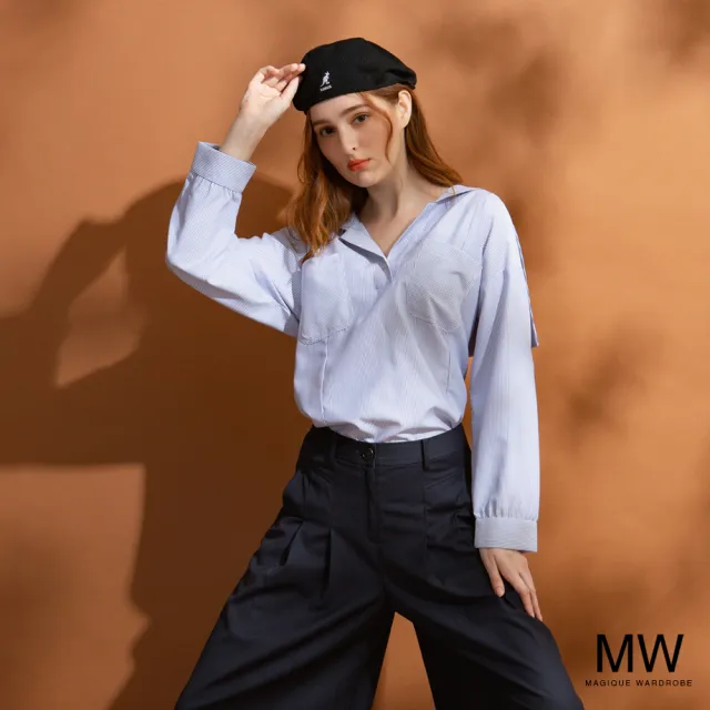 【MAGIQUE WARDROBE】海軍領條紋長袖襯衫(2色)