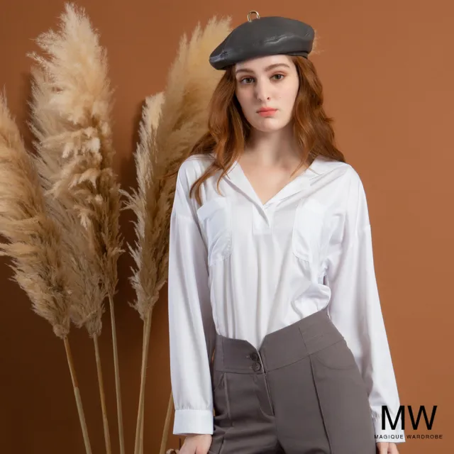 【MAGIQUE WARDROBE】海軍領條紋長袖襯衫(2色)
