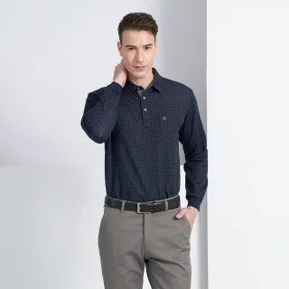 【pierre cardin 皮爾卡登】商務休閒 石墨烯刷毛組織長袖polo衫-藍色(5225209-38)