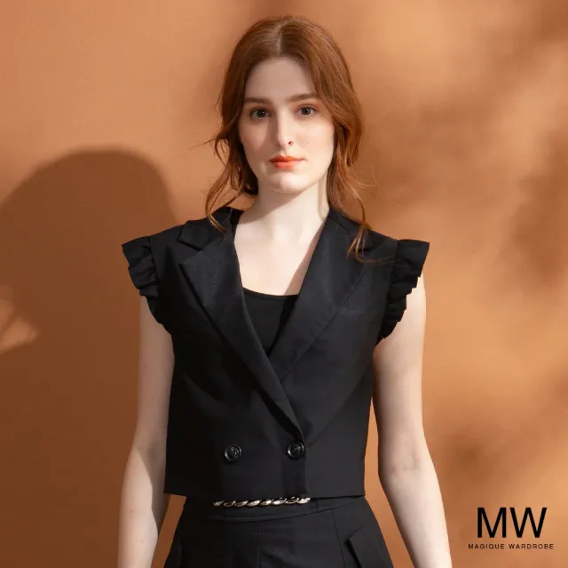 【MAGIQUE WARDROBE】短版荷葉合身背心(黑色)