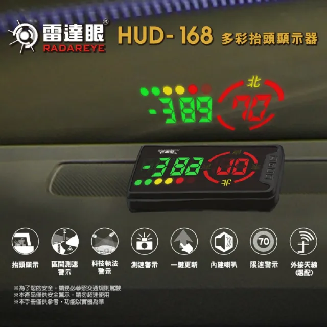【征服者】雷達眼HUD-168 多彩抬頭顯示器 流動式預警(區間測速 科技執法 一鍵更新 )
