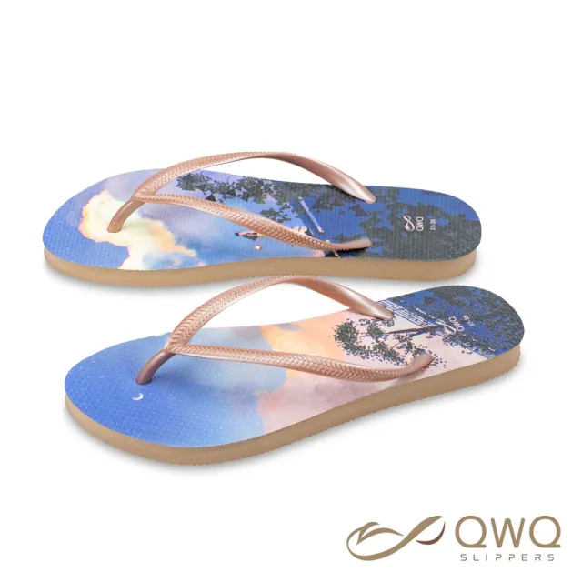 【QWQ】女款防滑防水夾腳拖鞋 大衛君-夕陽與雲 室外人字拖雨鞋 MIT(AIDW00209)