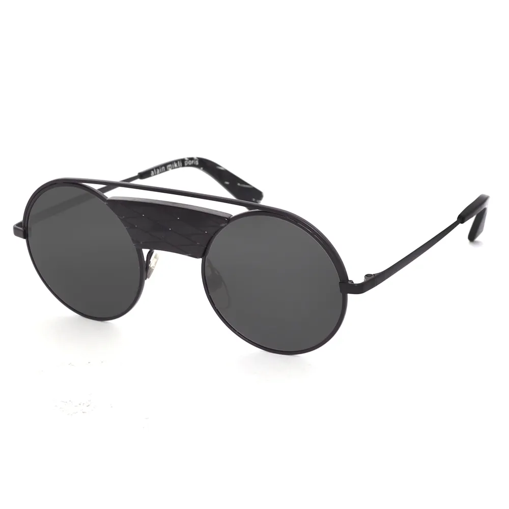 【Alain Mikli】法國時尚週 歐美超個性小圓飛行框 太陽眼鏡(霧黑 A04002-4110)