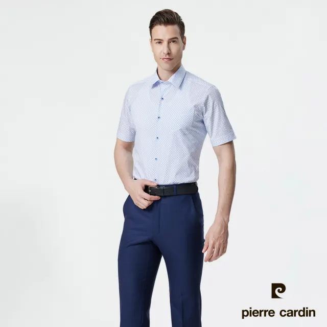 【pierre cardin 皮爾卡登】男襯衫 進口素材合身版純棉舒適透氣印花短袖襯衫_白底小白印花(93252-30)