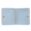 【CLATHAS】山茶花金屬小花裝飾質感羊皮零錢短夾(粉藍色)