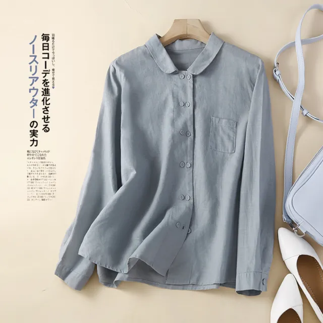 【ACheter】秋裝新品純色單排扣氣質襯衫寬鬆顯瘦長袖上衣#113548現貨+預購(4色)