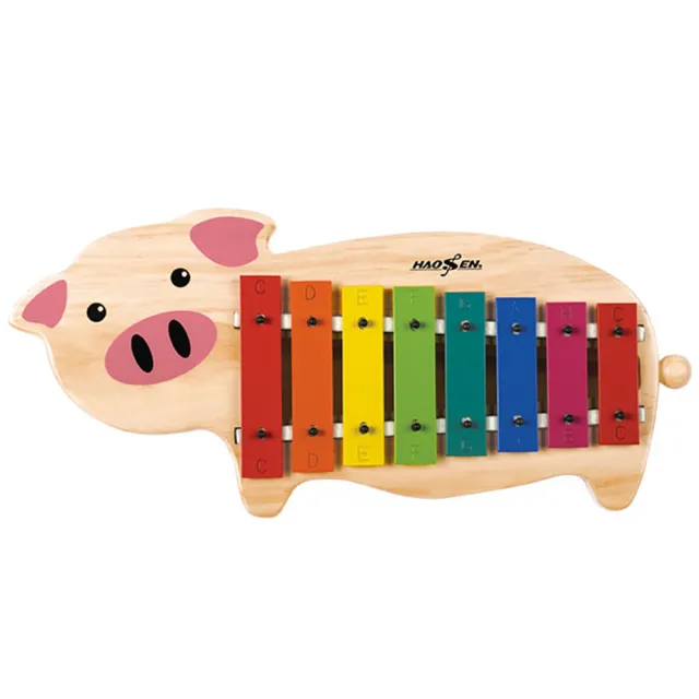 【豪聲兒童樂器】快樂豬八音桌上小鐘琴(兒童彩色鐵琴 小豬鐵琴 8音琴 敲琴)