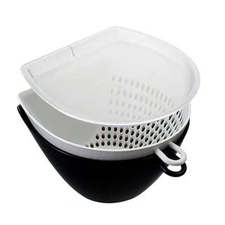 【AKEBONO 曙產業】日本製洗菜附蓋瀝水籃3件組 650ml(備料幫手/可微波)