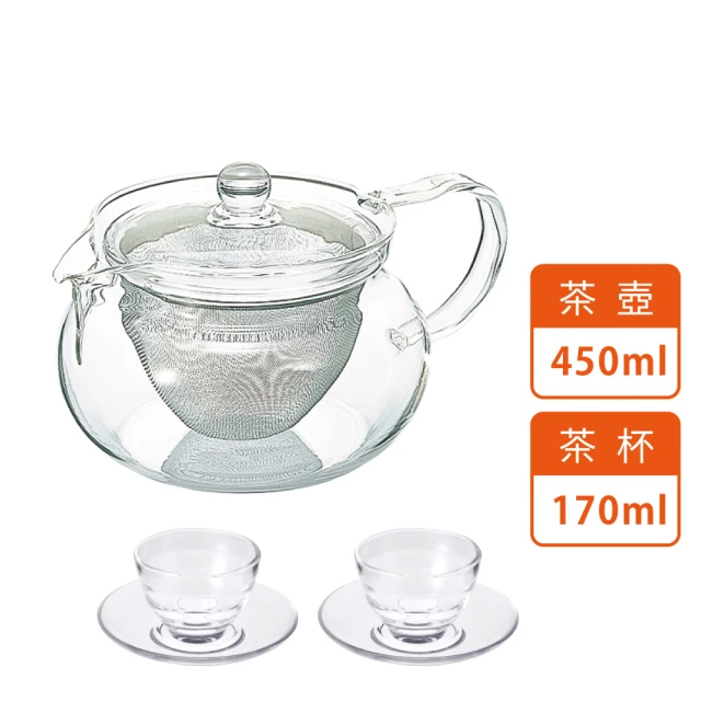 【HARIO】茶茶急須丸形茶壺-1壺2杯盤組(CHJMN-HU-2)