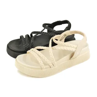 【Pretty】女款質感編織厚底羅馬涼鞋(米色、黑色)