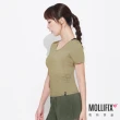 【Mollifix 瑪莉菲絲】銀纖維抗菌系列_合身U領短袖上衣、瑜珈服(卡其)